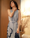 Alora Dusty Blue Print Dress