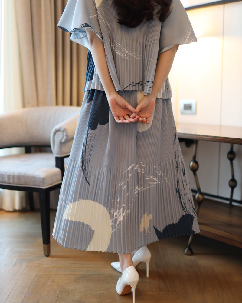 Agatha Dusty Blue Print Skirt