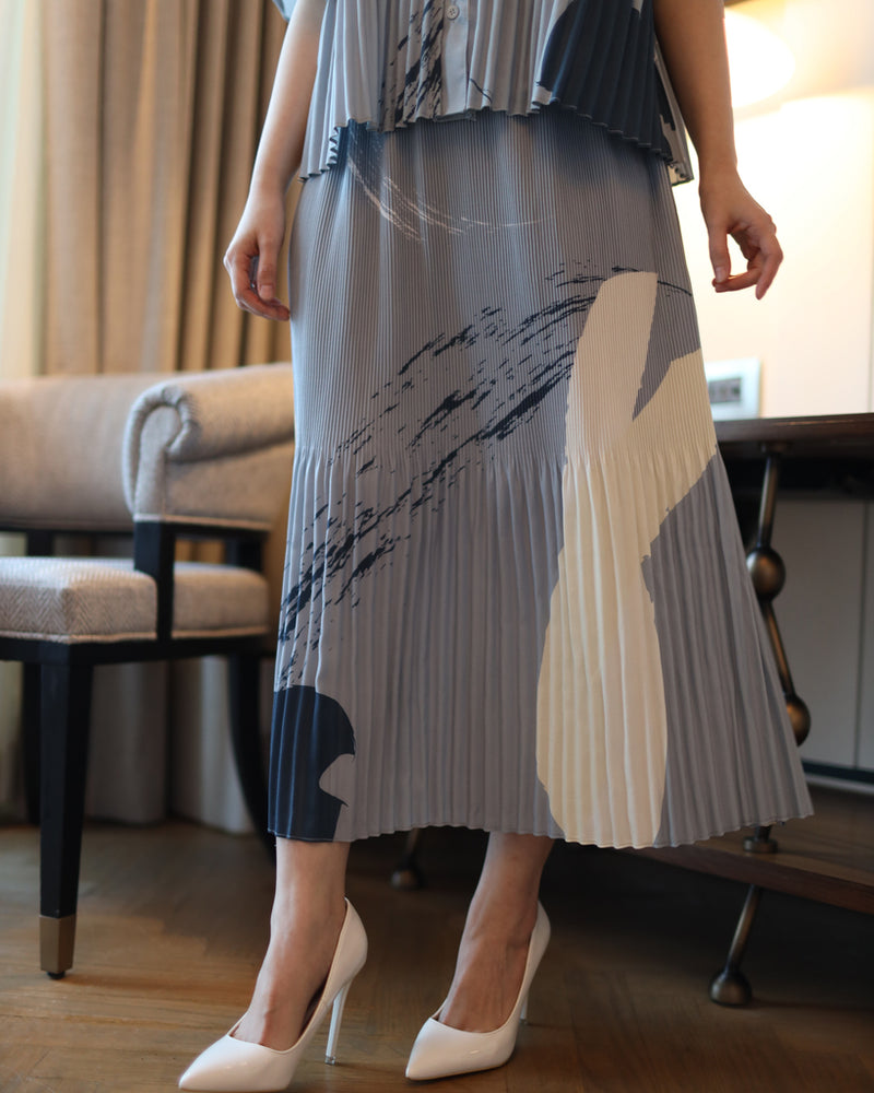 Agatha Dusty Blue Print Skirt